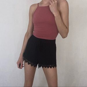 Black lace trim shorts
